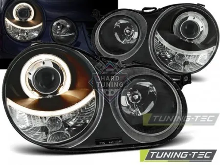 Передние фары Volkswagen Polo 4 (2001-2005) Angel Eyes черные