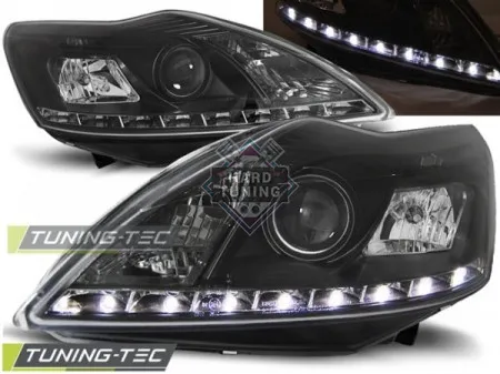 Передние фары Ford Focus 2 (2008-2010) Daylight черные