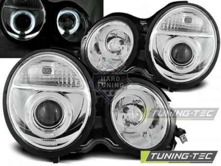 Передние фары Mercedes W210 E-Class (1995-1999) Angel Eyes хром