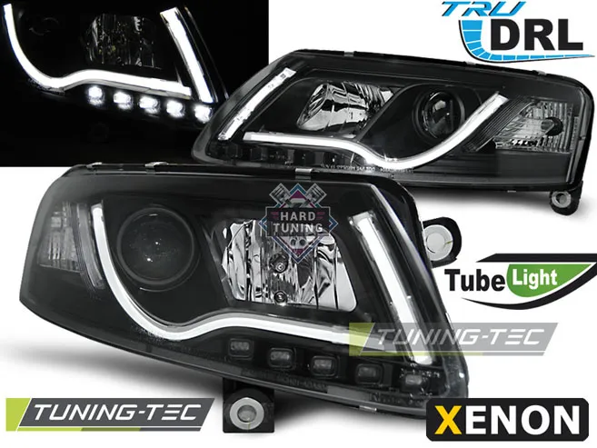 Передние фары Audi A6 С6 4F 2004-2008 Tube Lights под ксенон черные