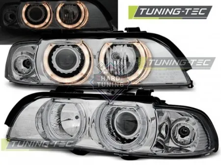 Передние фары BMW E39 (1995-2003) HEADLIGHTS ANGEL EYES fits хром