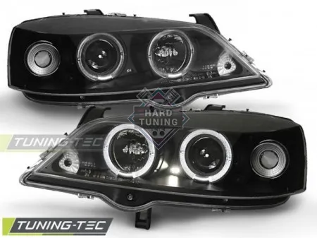 Передние фары Opel Astra G (1997-2004) Angel Eyes черные