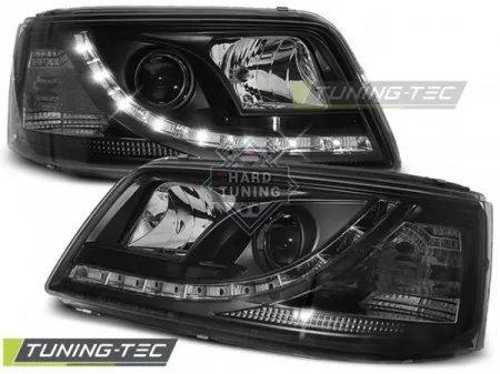 Передние фары Volkswagen T5 (2003-2009) Daylight Chrome черные