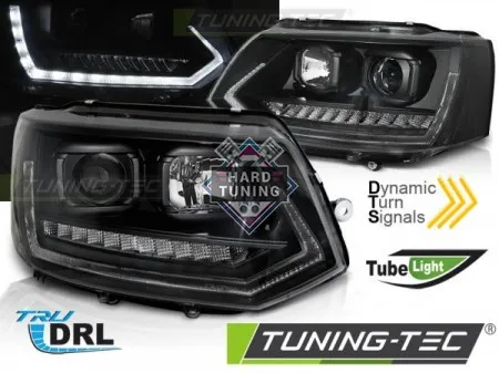 Передние фары Volkswagen T5 (2010-2015) Tube Light DRL SEQ черные