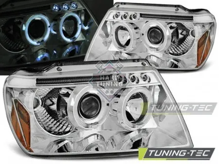 Передние фары Jeep Grand Cherokee (1999-2005) Angel Eyes хром