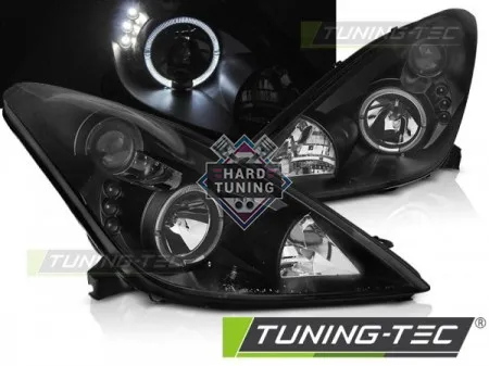 Передние фары Toyota Celica T230 (1999-2005) Angel Eyes черные