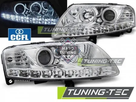Передние фары AUDI A6 C6 2004-2008 HEADLIGHTS ANGEL EYES LED fits хром