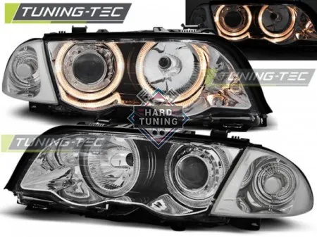 Передние фары BMW E46 (1999-2001) S/T HEADLIGHTS ANGEL EYES fits хром