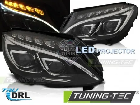 Передние фары Mercedes W205 (2014-2018) True DRL черные