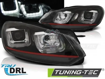Передние фары Volkswagen Golf 6 (2008-2012) U-LED Light DRL Red Line черные