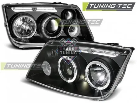 Передние фары Volkswagen Bora (1998-2005) Angel Eyes черные