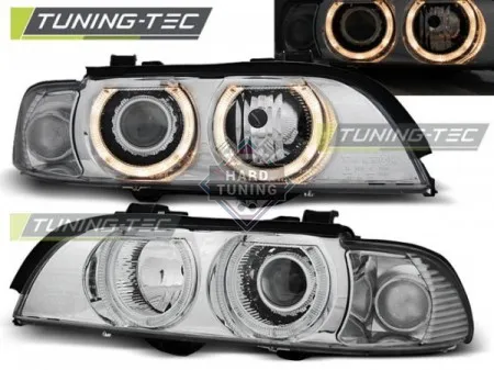 Передние фары BMW E39 (1995-2003) HEADLIGHTS ANGEL EYES fits хром