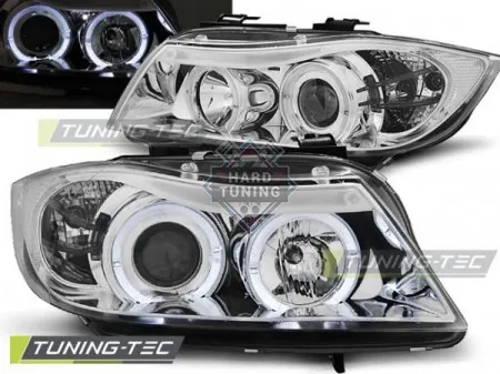 Передние фары BMW E90/E91 (2005-2008) HEADLIGHTS ANGEL EYES fits хром