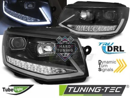 Передние фары Volkswagen T6 (2015-2019) HEADLIGHTS TUBE LIGHT DRL CHROME SEQ черные