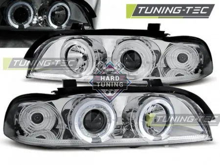 Передние фары BMW E39 (1995-2003) HEADLIGHTS ANGEL EYES fits хром