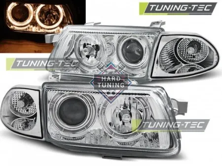 Передние фары Opel Astra F (1994-1997) Angel Eyes хром