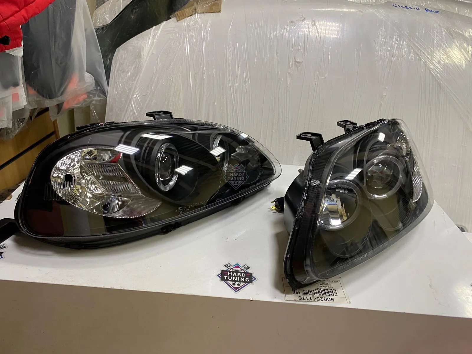 Передние фары Honda Civic 6 (1995-1999) Angel Eyes черные