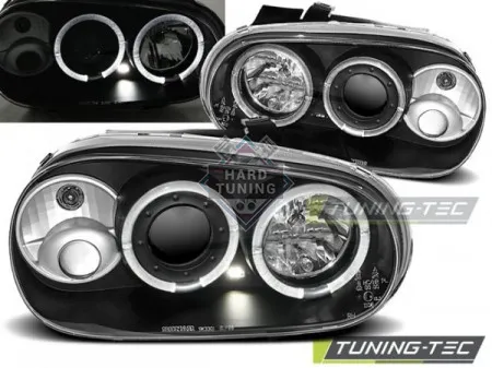 Передние фары Volkswagen Golf 4 (1997-2003) Angel Eyes черные