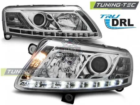 Передние фары AUDI A6 C6 2004-2008 HEADLIGHTS TRUE DRL fits хром