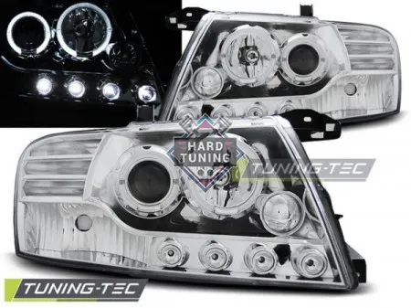 Передние фары Mitsubishi Pajero 3 (2000-2006) Angel Eyes хром