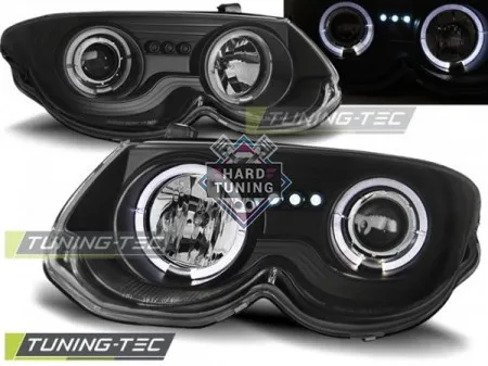 Передние фары Chrysler 300M (1999-2004) Angel Eyes черные