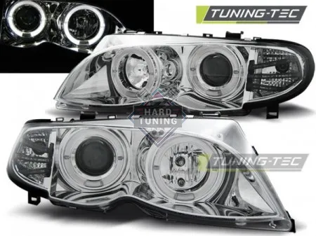 Передние фары BMW E46 (2001-2005) HEADLIGHTS ANGEL EYES fits хром