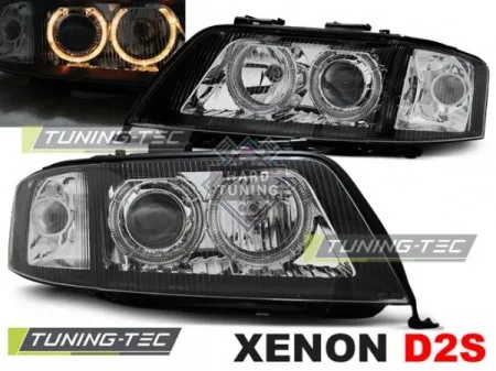 Передние фары AUDI A6 1999-2001 XENON HEADLIGHTS ANGEL EYES fits черные