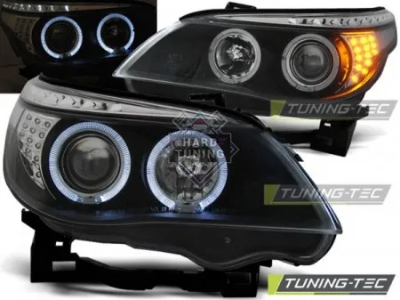 Передние фары BMW E60/E61 (2003-2007) HEADLIGHTS ANGEL EYES LED INDICATOR fits черные