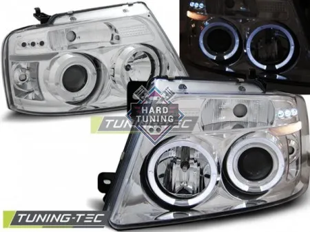 Передние фары Ford F-150 MK11 (2004-2008) Angel Eyes хром