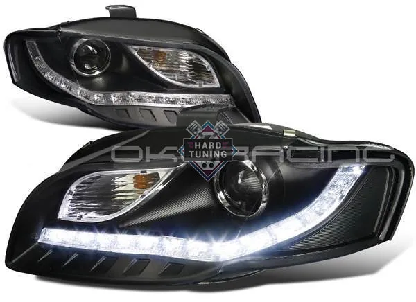 Фары передние Ауди А4 2005-2008 (Audi A4 B7), Devil Eyes, черные.