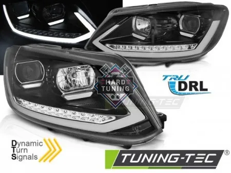 Передние фары Volkswagen Touran 2 (2010-2015) Tube Light DRL SEQ черные