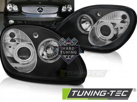 Передние фары Mercedes SLK R170 (1996-2004) Angel Eyes черные