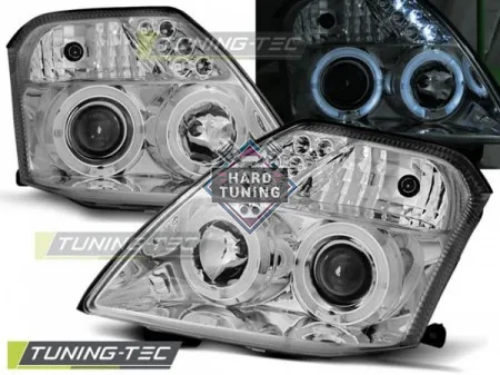 Передние фары Citroen C2 (2003-2010) Angel Eyes хром
