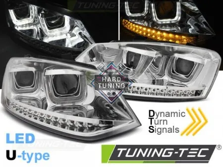Передние фары Volkswagen Polo 5 (2009-2014) U-LED Light SEQ хром
