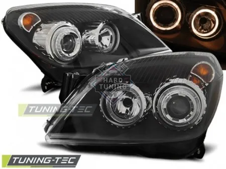 Передние фары Opel Astra H (2004-2009) Angel Eyes черные
