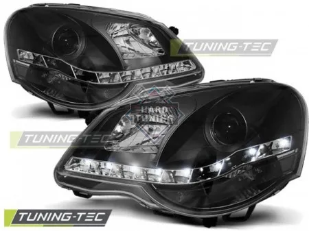 Передние фары Volkswagen Polo 4 (2005-2009) Daylight черные