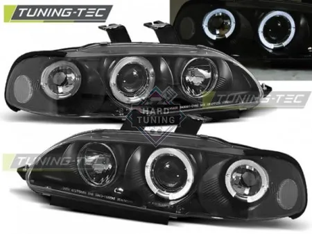 Передние фары Honda Civic 5 4D (1991-1995) Angel Eyes черные