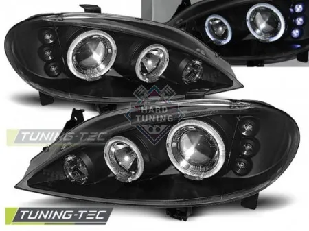 Передние фары Renault Megane (1999-2002) Angel Eyes черные