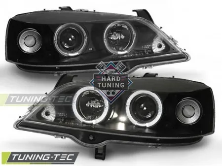 Передние фары Opel Astra G (1997-2004) Angel Eyes черные
