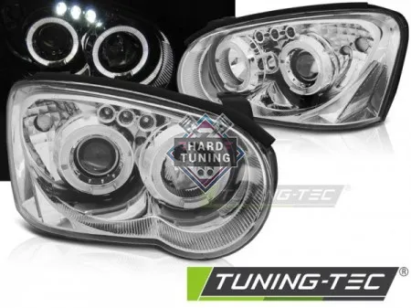 Передние фары Subaru Impreza 2 GD (2003-2005) Angel Eyes хром