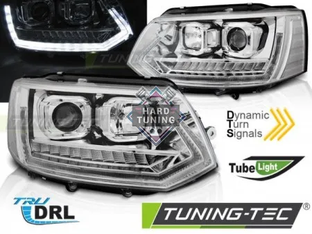 Передние фары Volkswagen T5 (2010-2015) Tube Light DRL SEQ хром
