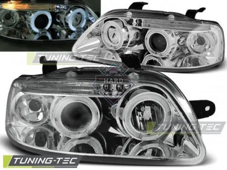 Передние фары Chevrolet Aveo (2003-2006) Angel Eyes хром