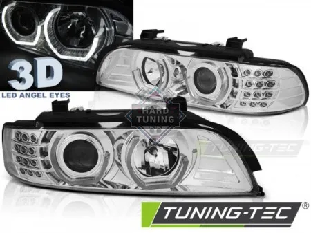 Передние фары BMW E39 (1995-2003) HEADLIGHTS ANGEL EYES 3D fits хром