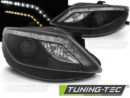 Передние фары Seat Ibiza 6J (2008-2012) Daylight with LED Indicator черные