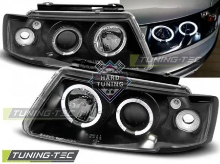 Передние фары Volkswagen Passat B5 (1996-2000) Angel Eyes черные