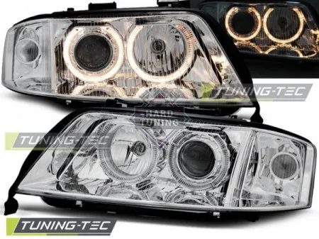 Передние фары AUDI A6 1997-2001 HEADLIGHTS ANGEL EYES fits хром