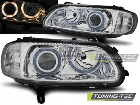 Передние фары Opel Omega B (1994-1999) Angel Eyes хром