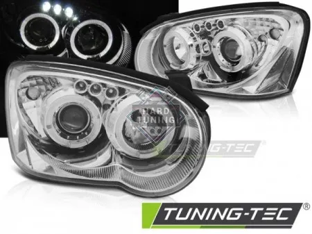 Передние фары Subaru Impreza 2 GD (2003-2005) Angel Eyes хром