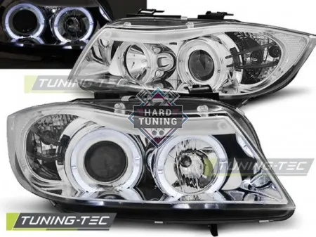 Передние фары BMW E90/E91 (2005-2008) HEADLIGHTS ANGEL EYES fits хром