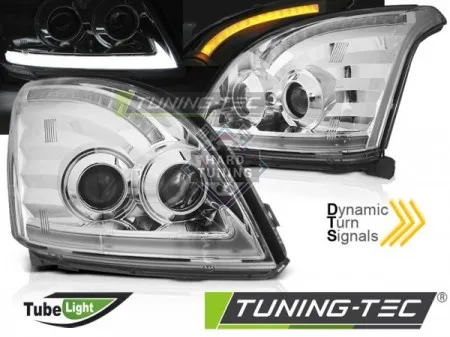 Передние фары Toyota Land Cruiser Prado 120 (2003-2009) Tube Light SEQ LED хром